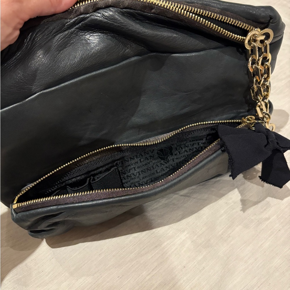 LANVIN calf leather charcoal grey clutch - Picture 8 of 11
